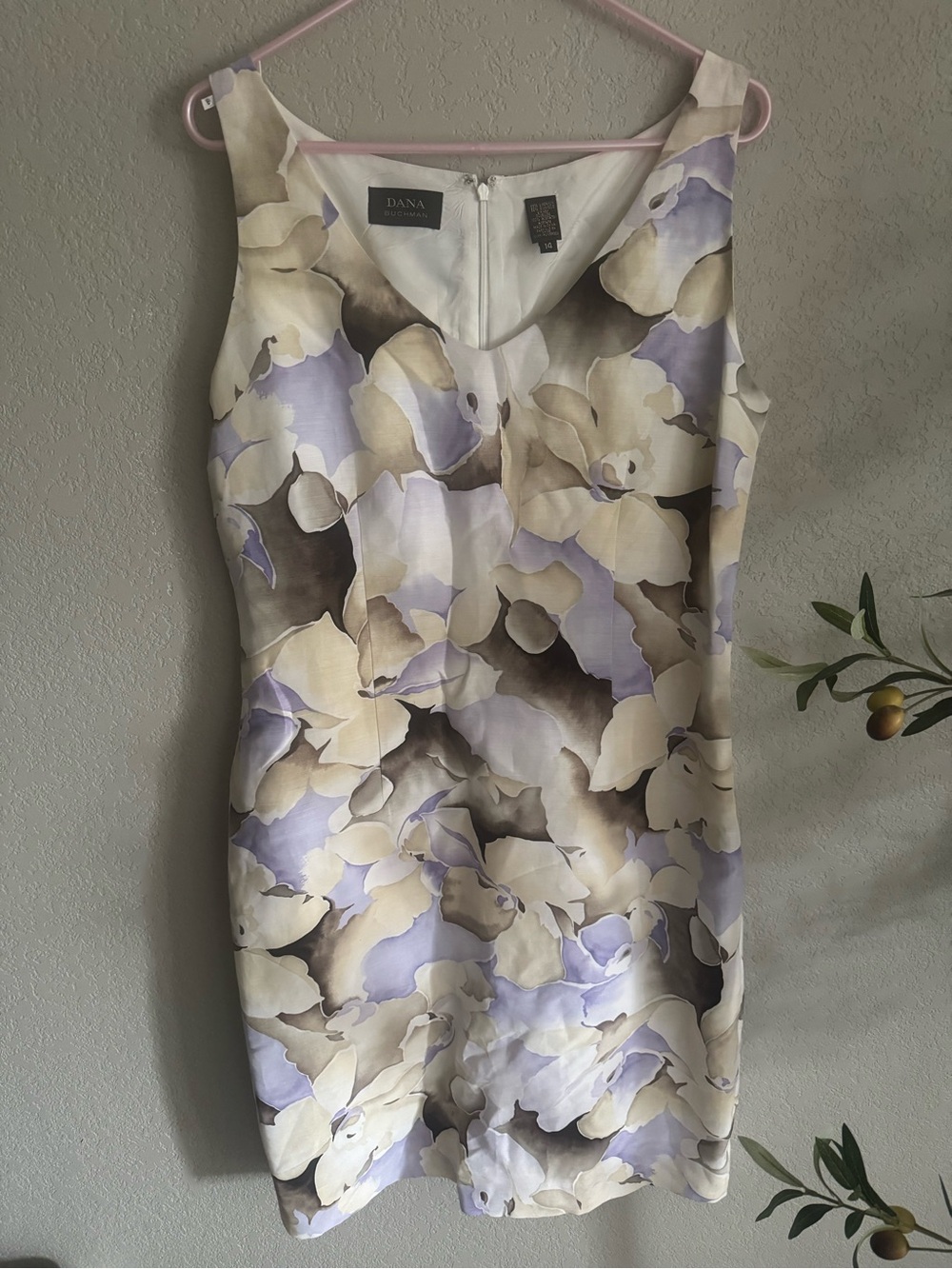 Dana Buchman Linen Silk Blend Floral Sheath Dress Lavender Sleeveless Size 14